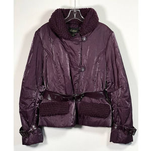 NWT Cartise Plum Winter Jacket with Wool Blend Collar & Trim Sz L & XL Purple